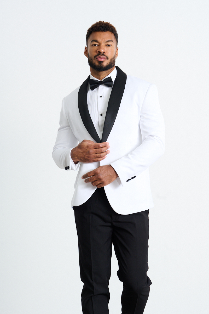 White Tuxedo with Black Lapel Jacket